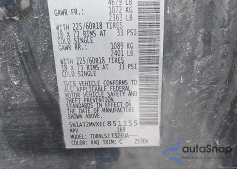 2014 Nissan Rogue Sl z USA, uszkodzony, nr VIN 5N1AT2MVXEC851155